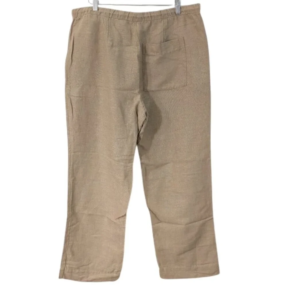 BR Men's Linen Tan Drawstring Casual Beach Pants